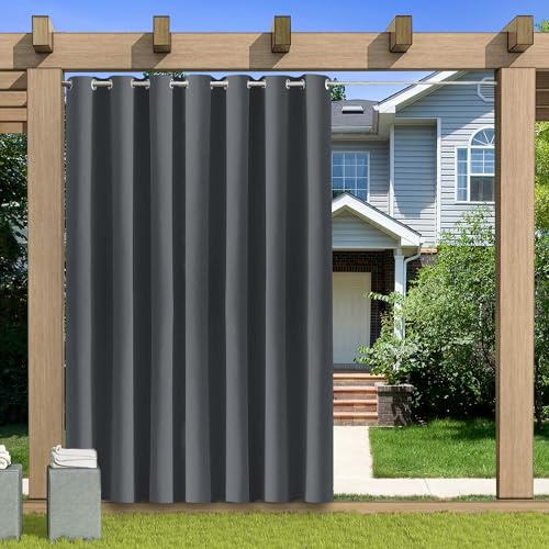 KUZRZNH Outdoor Vorhang Blickdicht Wasserdicht Wetterfest Blackout Outdoorvorhänge mit ösen, Sichtschutz Sonnenschutz Gardine/Vorhänge for Patio Balkon Pavillon,Dunkelgrau,1 Stück|381x213CM(BxH)