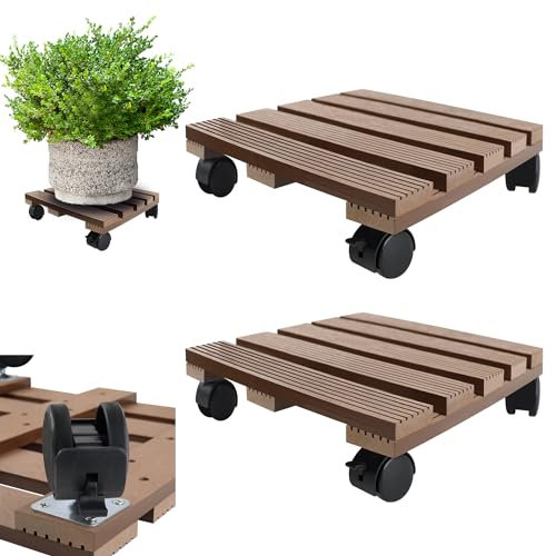 MAYTIIMO 2 rotoli per piante in WPC, forma rettangolare, 30 x 30 cm, portata 100 kg, con ruote, sottovaso, per piante e interni, colore marrone