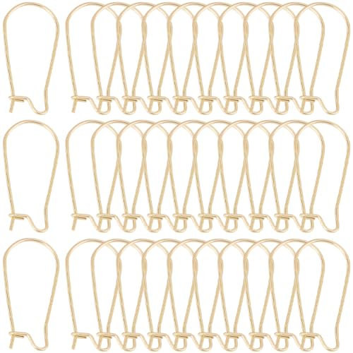 SOFPLATE 1 Box 120Pcs Real 18K Gold Plated Earring Wires Stainless Steel Earring Hooks Kidney Hoop Teardrop Earring Findings U Shaped Long Ear Wires for jewellery Making Supplies DIY Craft Beginner
