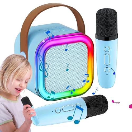 Machine de karaoké portable pour enfants - Haut-parleur karaoké sans fil avec lumières LED et 2 microphones sans fil - Haut-parleur pour chanter avec microphone