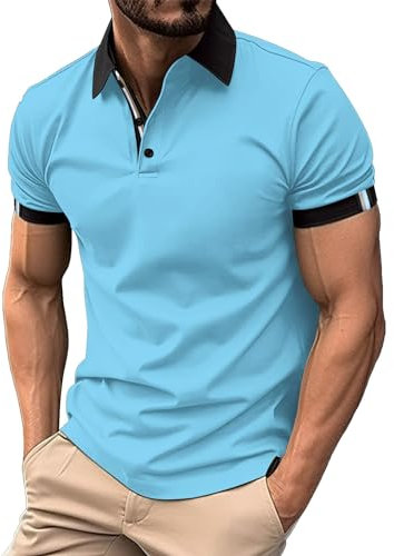 Hemden Langarm Herren-Sommerhemd mit bedrucktem Kragen und Knöpfen für Sport und Freizeit Herren Shirt Ohne Arme (Blue, L)