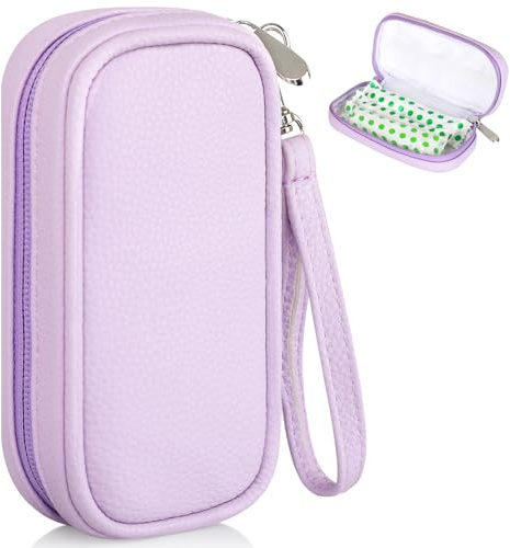 Teircno Tamponhalter für Geldbörse, tragbare Tampon-Tasche mit Griff, Reiseunterlagen, Tampon-Tasche, PU-Leder, kleine Tampon-Organizer für weibliche Produkte, wasserdichte Perioden-Taschen für Damen