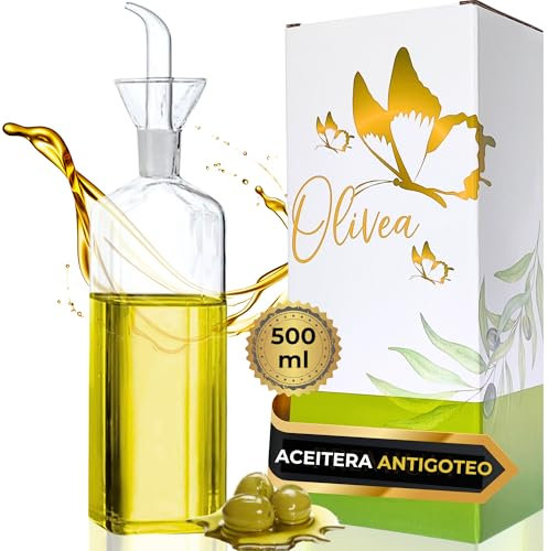 GP Group OLIVEA® - Aceitera Antigoteo Cristal 500 ml | Dispensador de Aceite de Oliva y Vinagre para Mesa Cocina | Botella Vidrio 500ml