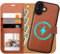 OCASE iPhone 16 Hülle(2in1) Leder Stoßfestes Case, Abnehmbare magnetische Hülle, MitHandschlaufe, Kabelloses Laden, Kartenfach, Standfunktion, Handyhülle RFID Schutzhülle Klapphülle Braun