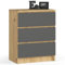 Home Collective Kommode in Artisan Eiche-grau mit 3 geräumigen Schubladen, 60 cm breit, 77 cm hoch Kommode Schlafzimmer Flur Wohnzimmer Organizer mit Schubladen Holz Highboard Sideboard Schrank