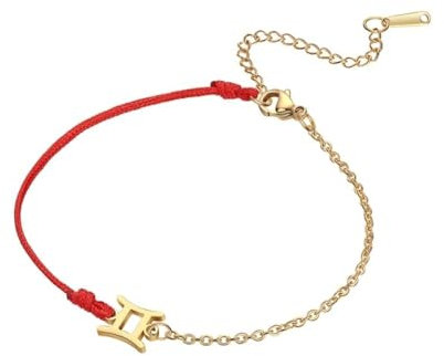 GONMFKM Fashion 12 Zodiac Sign Bracelet Crystal Constellation Pendant Red Bangles Cancer Virgo Leo Splicing Chain, For Women Friendship Jewelry Present,Gemini,Adjustable
