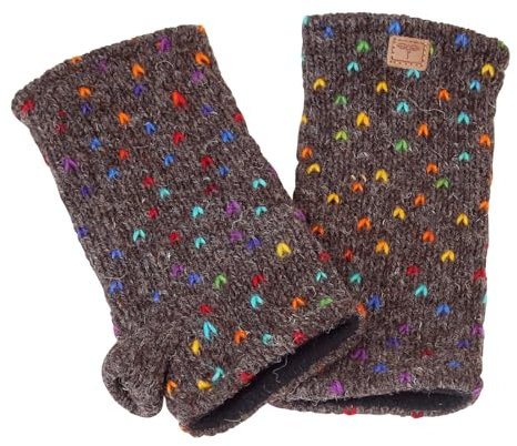 Handgearbeitete gemusterte Pulswärmer aus Nepal (braun-bunt, Einheitsgröße)