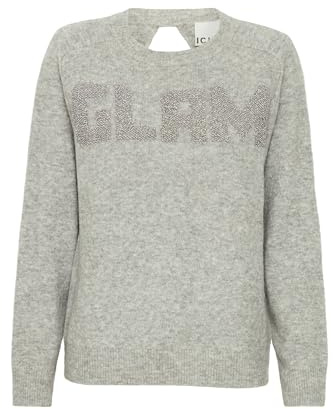ICHI IHMacon Damen Strickpullover Grobstrick Pullover mit Rundhals Rückenausschnitt Loose fit