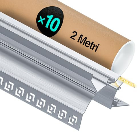 10 x LED Aluminium eckprofil 2m (20m) Stuckleisten Decke Led Trockenbau Profil Deckenleisten für als 9 mm Led Streifen/Led Leisten/Led Schiene, with Milchig Weißer Abdeckung - 2000 x 77,91 x 70,32 mm