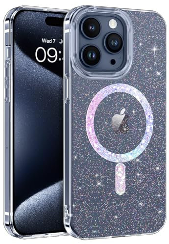 BENTOBEN für iPhone 15 Pro Max Hülle Handyhülle Glitzer, Magnetisches iPhone 15 Pro Max 6.7 Case mit Mag-Safe Muster Slim Bumper Silikon Cover Dünn Hülle für Frauen Mädchen Bling Transparent