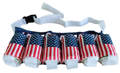 Sanseenia Beer Belt,Fourth of July American Patriotic Beer Gift for Men,6 Pack Unisex Beer Holster,Beverage Beer Soda Bottle Belt Holder,Beer Accessories for White Elephant Party Festival (Style 6)