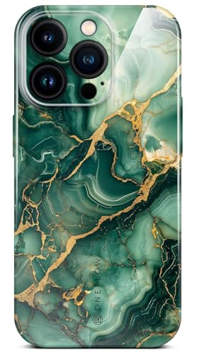 ONEFLOW Bliss Cover für iPhone 16 Pro Hülle in Marmor Optik, Designer Case Handy Schutzhülle mit Kameraschutz, Muster Hardcase Glitzer Handyhülle marmoriert, Grün Gold Weiß