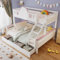 HAINEW Etagenbett Kinderbett 90×200cm und 140×200cm mit 2 Schubladen und Leiter, Holzbett Hochbett Funktionsbett mit Lattenrost und Rausfallschutz für 2-3 Kinder, Weiß+Rosa