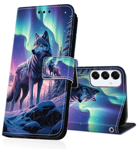 DiaryTown Handyhülle für Samsung Galaxy A16 5G Hülle Wallet PU Lederhülle Kartenfach Magnet Klapphülle 360 Stoßfest Schutzhülle Flip Case Cover Brieftasche Galaxy A16 4G Handytasche - Z-Aurora Wolf