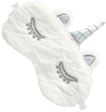 Veemoon Masque de Sommeil Licorne Cache-œils à Cornes Bandeau Licorne pour Dormir Sieste Voyager Blanc