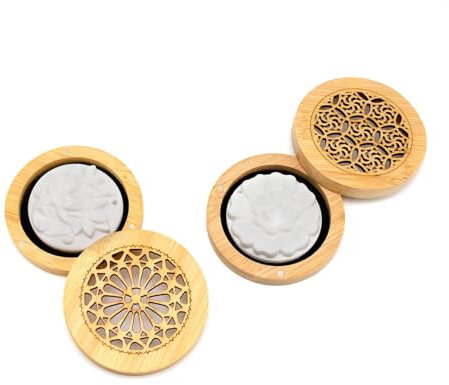 HSUYUN 2 Pièces Diffuseur Huiles Essentielles Bois, Petit Galet Diffuseur Huile Essentielle avec 2 Pierres D'aromathérapie, Diffuseur à Parfum Élégant en Plâtre pour Bureau, Convient pour Le Salon