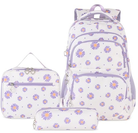 SIVENKE Zaino per la scuola, per ragazze, adolescenti, da donna, per la scuola, per il tempo libero, con borsa e astuccio, beige., Zaino per bambini