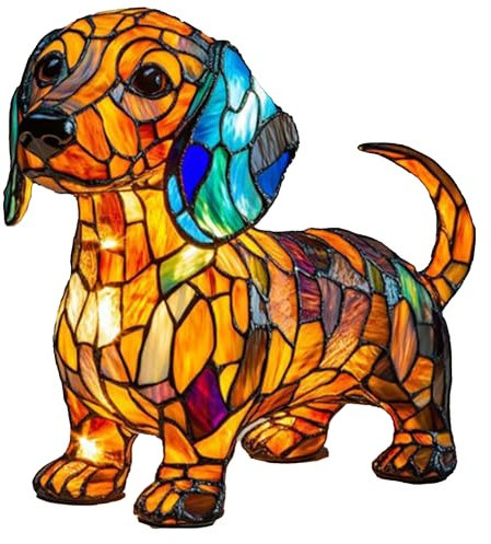 LED Lampe (Corgi/Mops/) - Handgefertigte Harz Nachttischlampe mit warmem Umgebungslicht, Wohndeko für Hundeliebhaber & Tierische Schlafzimmerbeleuchtung, Dachshund