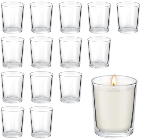 15 Stück Teelichtgläser, Transparent Teelichthalter Glas, Leere Kerzengläser, Kerzenhalter für Hochzeiten, Geburtstage, Feiertage Dekoration (5,2 x 6,2 cm)