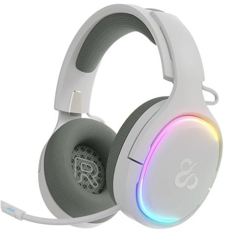 NEWSKILL Aton V2 Kabellose Gaming-Kopfhörer, 2,4 G, Bluetooth, Weiß | Dreifache Verbindung 2.4G, Bluetooth 5.0 und USB-C-Kabel, Einziehbares Mikrofon, RGB und Surround-Sound. PC, PS5, Switch.