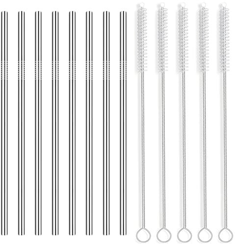 40 pailles métalliques réutilisables en acier inoxydable 6 mm 21,5 cm pour 10 brosses de nettoyage incluses