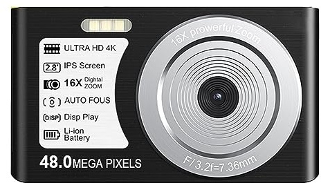 ZGJIAJU Mini Videocamere Digitali 4K con Messa A Fuoco Automatica for La Fotografia Videocamera Vlog Compatta Registratore Fotografico Portatile da 48 MP Casa(32G SD Card,Black)
