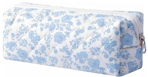 AstraGlam Federmäppchen für Mädchen – Süßes Mäppchen mit blauen Blumen, Ästhetische Federtasche mit Reißverschluss, Stifteetui für Schule, Büro, Kosmetik Tragbare Schreibwaren, Perfekt für