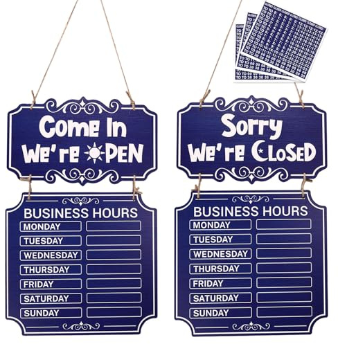 Doppelseitiges Geschäftszeitenschild, Hängendes Geöffnet und Geschlossen Schild mit Zahlenaufklebern Geschäftszeitentafel für Geschäfte Restaurants Cafés Büros Glastüren und Fenster