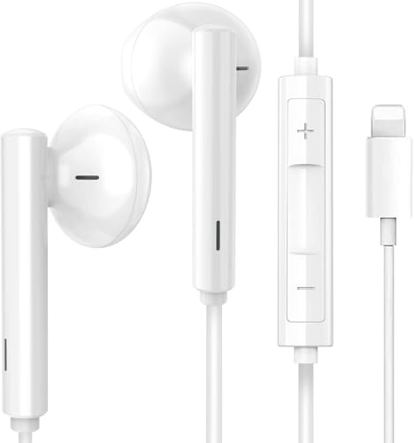 In-Ear Headphones for iPhone, Wired Hi-Res Extra Bass Earbuds HiFi-Audio Stereo Earphones Volume Control Noise Isolating with Microphone For iPhone 14 Pro Max/13/12/Mini/SE/11/XS Max/X/XR/8 Plus/7