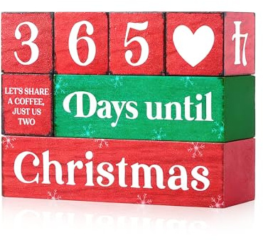 Gleegreets 365 Days Christmas Countdown Wooden Tiered Tray Decor, Activities Decision Dice Decorations Gifts for Home, Winter Table Centerpiece for Party Kitchen Office