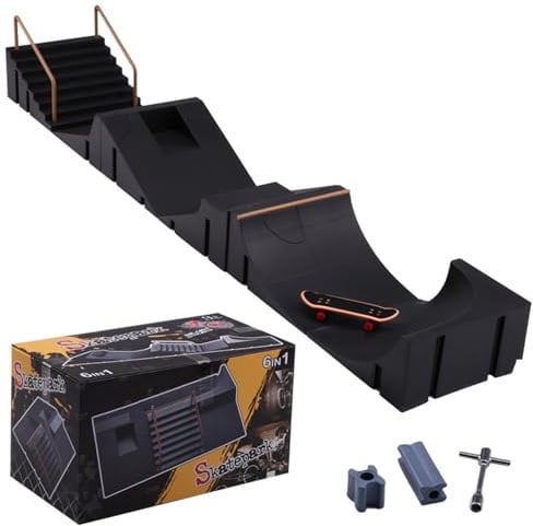 KINDLUME Pista Skate Dedos, Skate Park Fingerboard, Finger Skate Tech Deck, Set de Parque Modular con 6 Rampas y Herramienta, para Trucos, Juego Educativo, Regalo Niños