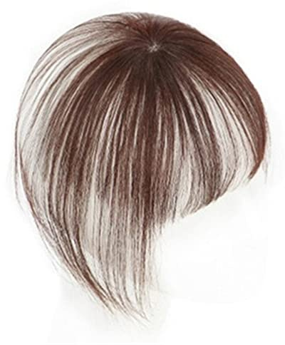 Clip-on-Pony Bangs Hair Echthaar-Pony mit Clip-in-Oberteil, nahtloser Topper und Fransenverlängerung, 3D-natürliche Fransen-Clip-in-Pony, brasilianische Nicht-Remy-Haarteile for Frauen(Mocha Brown)