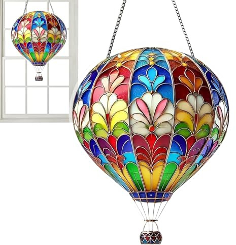 2D Acryl Heißluftballon Dekoration, 2D Acryls Heißluftballon Solar Gartenleuchte, Bunte Hängbare Acryl Ballon Anhänger, Solar Heißluftballons Wanddekoration, für Hochzeit Terrasse Garten
