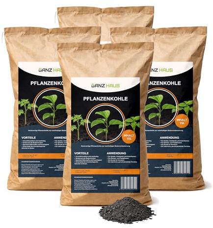 GanzHaus Pflanzenkohle Bodenaktivator Kompostbeschleuniger Wurzelaktivator - Biochar Holzkohlepulver | Aktivkohle Pulver für Pflanzen Gemüse Obst Hochbeet | Compost Bokashi Ferment (60 L)