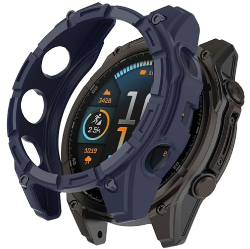 Armor TPU Schutz Hülle für Garmin Quatix 8 51mm AMOLED, Halbabdeckung, leicht, stoßfest, passgenau mit Zugriff auf alle Tasten und Anschlüsse (Blau)