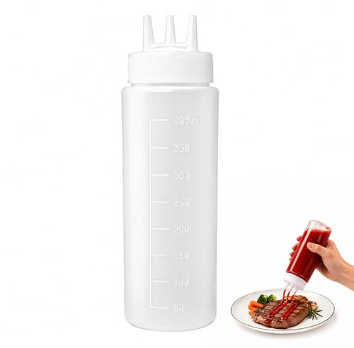 Muexoee Condiment Squeeze Bottles, 13.5oz/400ml Large Plastic Squeezy Sauce Bottles, Food Grade BPA Free Leak Proof Squeeze Bottles for Sauce Ketchup BBQ Salad Dressing Cooking Art Crafts