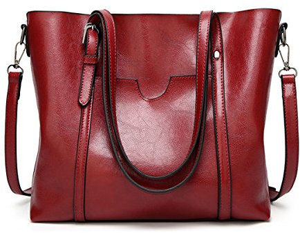 DEERWORD Damen Umhängetaschen Frau Handtaschen Lack PU-Leder Elegant Tote Schultertaschen Weinrot