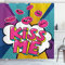 ABAKUHAUS Kuss Duschvorhang, Wort-Blasen-Pop-Art-Stil, Stoffliches Gewebe Badezimmerdekorationsset mit Haken, 175 x 200 cm, MagentaMehrfarbig