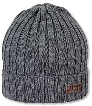 Sterntaler Strickmütze für Jungen mit Leder-Aufnäher, Grau (Anthrazit Mel. 592), 51/53