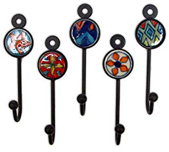 Gall&Zick Wandhaken Haken bunt Set rund Keramik Handtuchhaken handbemalt (Mini Set/6)