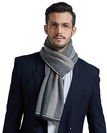 WANYING Herringbone Muster Herrenschal für Herbst Winter 10% Wolle Herren Gestrickter Schal Strickschal Wolleschal Mode Schick Casual Business - Anthrazit & Dunkelbeige