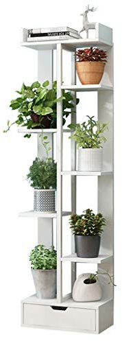 Hohe Plant Stand Indoor or Outdoor Modern Blumentreppe aus Holz und Metall Pflanzentreppe für Innen Außen Garten Pflanzenregal Blumenregal Wohnzimmer Bonsai Dekor, Weiß