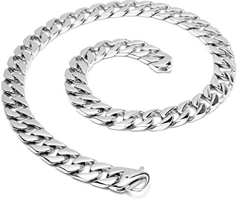 Schmuck-Checker Breite XXL Panzerkette aus 316L Edelstahl Männer Halskette silber poliert hochwertig Bikerschmuck Herren Geschenk (60)
