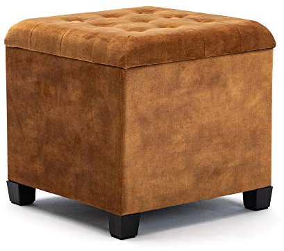 HNNHOME Sitzhocker mit Stauraum, Sitztruhe, Sitzhocker, Aufbewahrungsbox, Fußablage, Massivholz, 47 L, 45 x 45 x 43 cm (Senf, Wolkensamt)