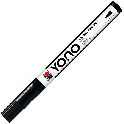 Marabu 12400101073 - YONO Marker, Schwarz 073, vielseitiger Acrylstift mit feiner japanischer Rundspitze 0,5 - 1,5 mm, wasserbasiert, lichtecht und wasserfest, für nahezu alle Untergründe