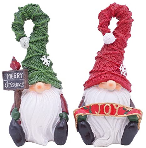 Etistta 2 x Weihnachts-Gartenzwerge für den Außenbereich, 17,8 cm, Polyresin, Zwerge, Gartenskulpturen, Winter-Tischplatte, Heimdekoration, Terrasse, Hof, Rasen, Weihnachtswichtel, Gartendekoration