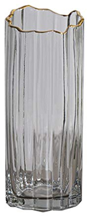 Vase Moderne Minimaliste Peinture Or Transparent Verre Droit Décoration Nordique Salon Décoration Florale Douce hydroponique Fleur Ameublement (Color : Green, Size : 25cm*11.5cm)