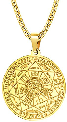 JeweBella Halskette Herren 7 Erzengel Siegel Medaille Talisman Halskette für Männer Frauen Edelstahl Pentagramm Talisman Anhänger Amulett Magische Schutzkette Männlicher Schmuck Glücksbringer