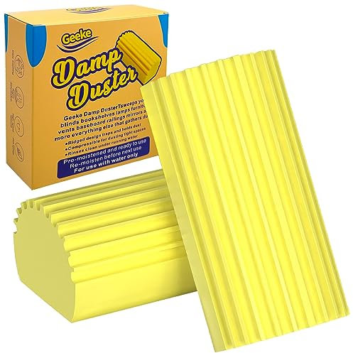 Geeke Pack of 2 Damp Duster - Magical Dust Cleaning Sponge - Traps Dust Rinses Clean (Yellow) (Pack of 2) (A-Yellow)