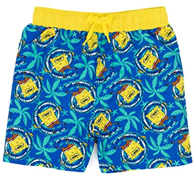 SPONGEBOB SQUAREPANTS Swim Shorts for Boys | Kids Blue Yellow Palm Tree Swimming Pants Trunks | Childrens Swimwear